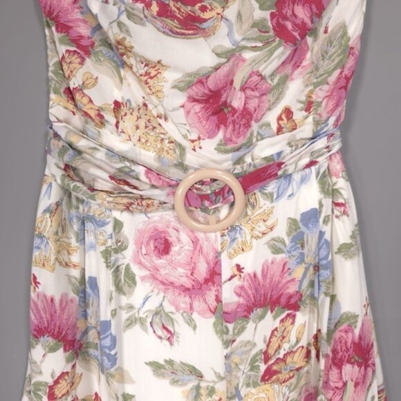 NWT WAYF Anthropologie Floral Tube Belted Jumpsuit LARGE Strapless Wide Leg - Picture 9 of 14
